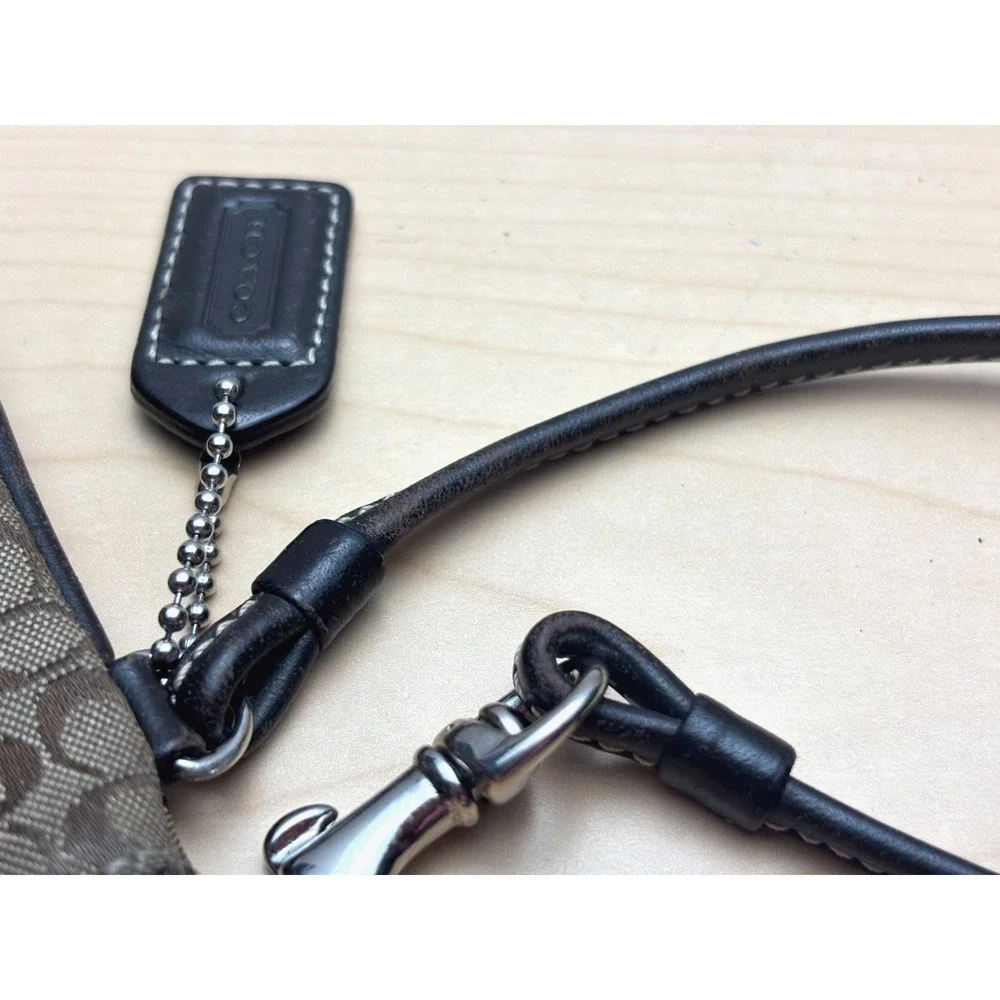 Coach Vintage 6319 Mini Signature Skinny Wristlet Khaki Brown Leather Canvas Y2K